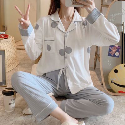 71212/睡衣女春秋季新款纯棉高档韩版长袖学生INS简约家居服套装可外穿