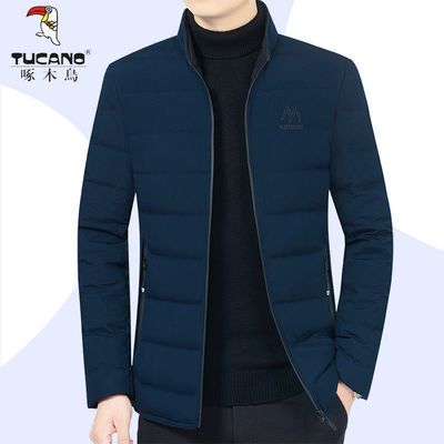 71513/啄木鸟冬季羽绒服轻薄白鸭绒男士冬装短款外套休闲立领加厚保暖