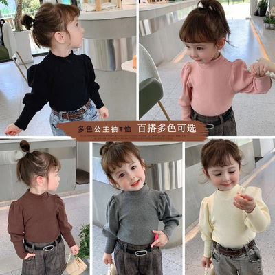 76115/女宝宝打底衫公主袖洋气儿童加绒秋装2021新款韩版休闲中小童秋款