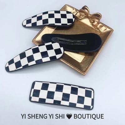 73258/ins波浪棋盘格黑白格皮面bb夹甜美百搭刘海夹发卡边夹网红爆款