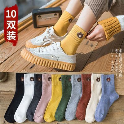 72316/秋冬款中筒袜子女小熊可爱学生运动女袜ins潮百搭日系韩版长筒袜