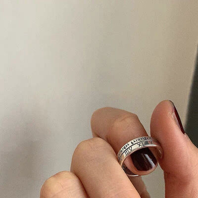 74566/网红ins冷淡风复古罗马数字戒指小众设计男女款情侣指环对戒尾戒