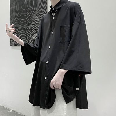 【两件套】日系街头DK男生帅气开叉短袖衬衫潮流港风休闲排扣外套