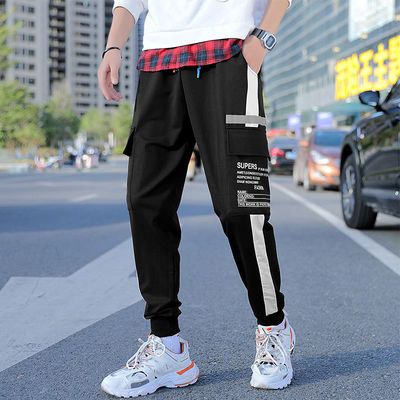 73383/春款韩版潮流工装裤男潮牌修身小脚束脚裤帅气机能学生百搭哈伦裤