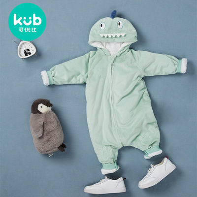 75587/KUB可优比宝宝秋冬爬服珊瑚绒哈衣带帽婴儿连体衣