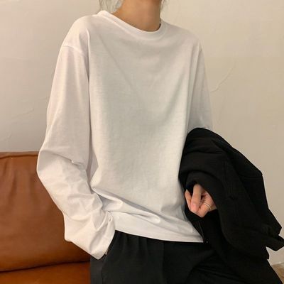 73574/2021新款长袖T恤女装宽松白色打底衫秋装内搭上衣早秋季纯白女生