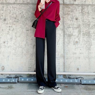 73678/阔腿裤女秋季高腰垂感显瘦百搭黑色直筒宽松休闲西装春夏拖地长裤