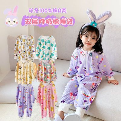 78624/儿童连体睡衣春秋男女宝宝睡袋分腿防踢被一体纯棉薄款婴儿家居服