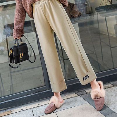 76035/毛呢阔腿裤女秋冬季2021年新款裤子高腰垂感休闲宽松加厚直筒裤潮