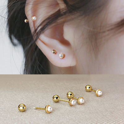 珍珠耳骨钉女纯银针螺丝拧黄金色高级感小巧精致2022新款耳饰耳环