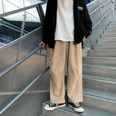 92949/秋冬季港风灯芯绒休闲裤男宽松韩版潮流百搭学生男士阔腿直筒裤子