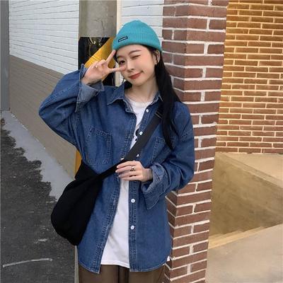 88795/牛仔衬衫女早春2021年新款宽松外穿百搭中长款设计感衬衣长袖上衣