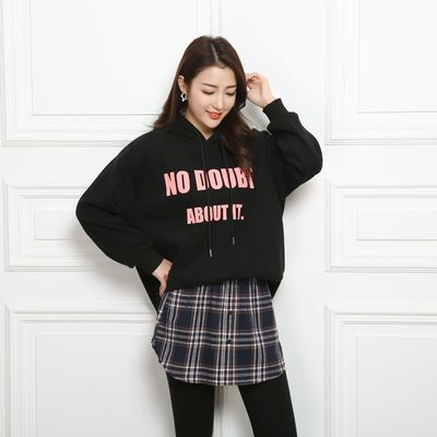 93077/秋冬卫衣叠穿内搭打底磨毛格子女士半身裙百搭毛衣假下摆遮胯屁帘