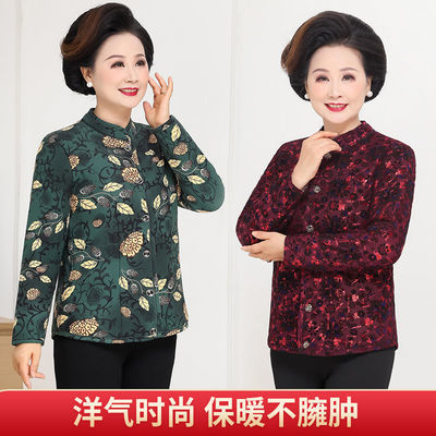 91315/驼绒立领棉服中老年加厚加绒大码贴身穿小棉袄冬居家时尚妈妈短款