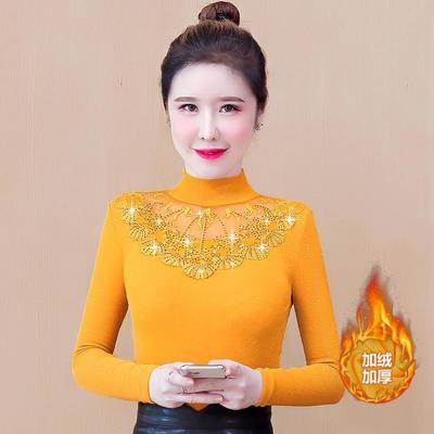 123220/保暖内衣女加厚加绒秋冬时尚外穿紧身美体单件上衣长袖蕾丝打底衫