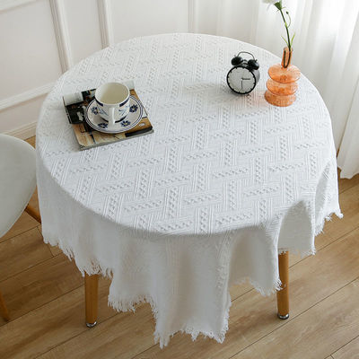 蕾丝白色桌布ins风茶几餐桌布艺北欧拍照法式复古针织圆桌甜品台