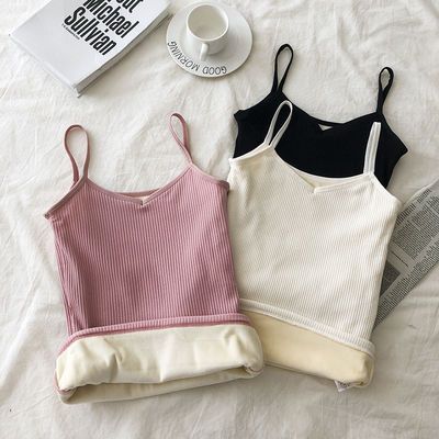 89466/秋加绒加厚吊带秋冬新款保暖背心女打底上衣内搭紧身显瘦保暖内衣