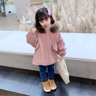106591/女童派克服外套2021冬季新款儿童中长款秋冬洋气加厚连帽毛领棉衣