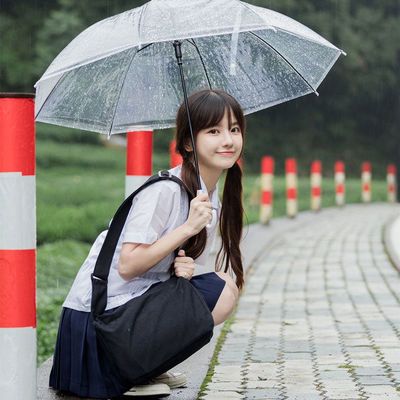 98974/透明伞晴雨两用雨伞长柄半自动伞女学生韩版可爱雨伞女ins森系伞