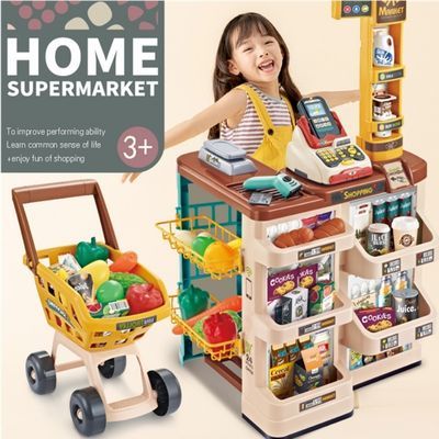 儿童仿真大型超市售货台购物车玩具套装女孩过家家超市扫描收银台