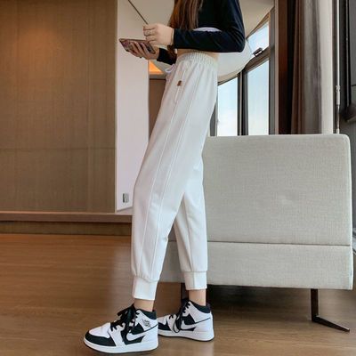 131738/加绒运动裤女宽松束脚春秋冬季裤子2021新款外穿加厚哈伦休闲卫裤