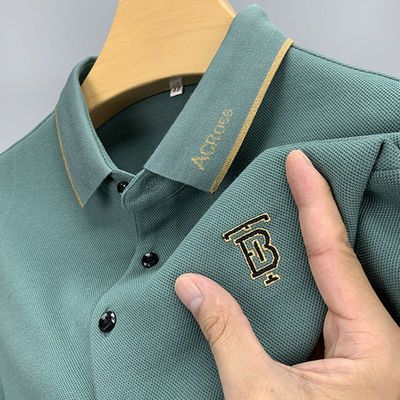 90110/秋冬男士长袖T恤纯棉翻领POLO衫精美刺绣外贸中青年休闲宽松男装