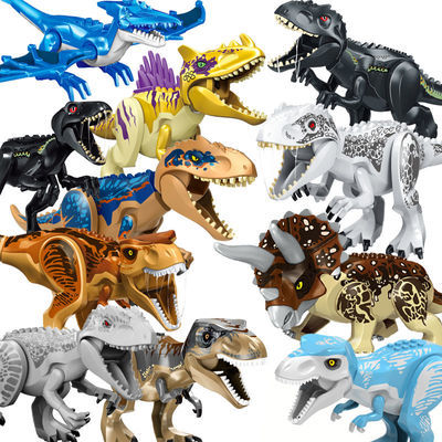侏罗纪恐龙楽高积木玩具儿童益智拼装男孩霸王龙牛龙套装小学生