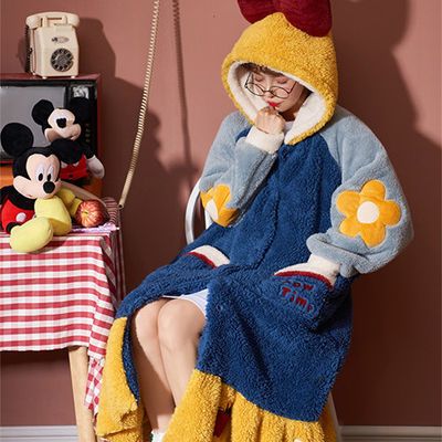 93367/白雪公主睡衣女秋冬法兰绒中长款睡袍套装加厚保暖冬天睡裙家居服