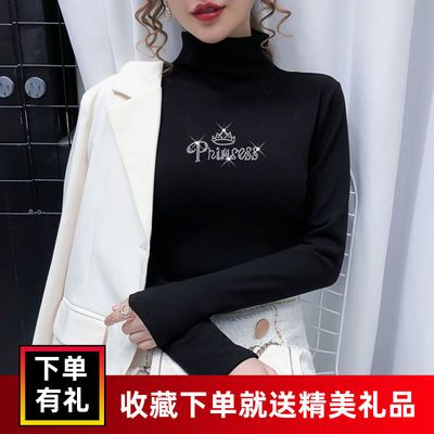 90364/双面德绒半高领打底衫女2021春秋冬中领加厚长袖t恤洋气内搭上衣