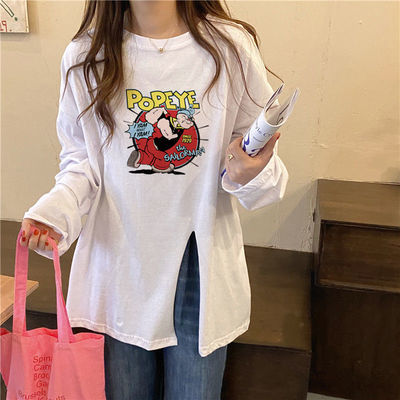 89624/100%纯棉长袖t恤女秋新款宽松百搭打底衫上衣卫衣ins女装体恤衫潮
