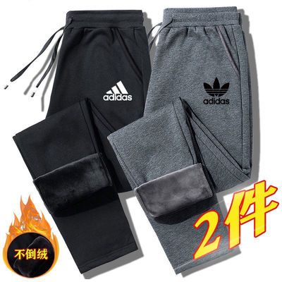 91987/秋冬款外穿加绒加厚直筒休闲裤男士宽松运动裤百搭加大码裤保暖裤
