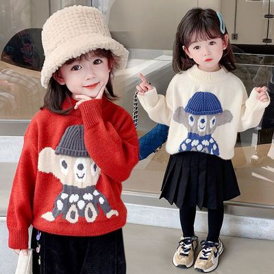 106649/女童冬季加厚毛衣2021新款中小童洋气套头针织衫小女孩时尚打底衫