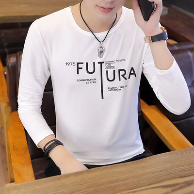 90451/青少年印花T恤圆领休闲打底衫简约男装百搭长袖潮流上衣