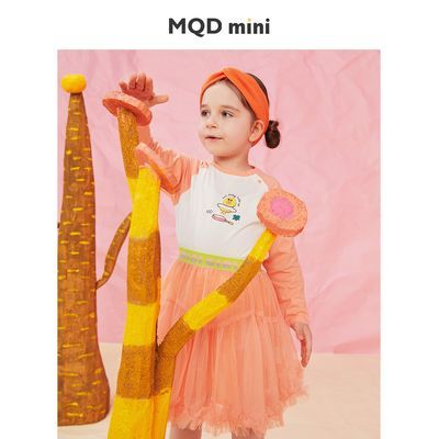 MQD童装女小童长袖T恤2021春装款插肩袖卡通印花萌趣百搭宝宝上衣