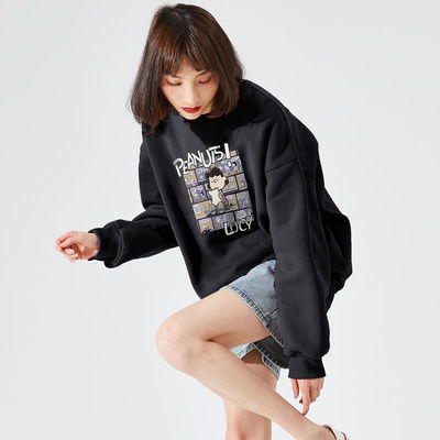 91678/唐狮圆领卫衣女2021秋季新款胸前史努比联名宽松百搭韩版休闲上衣