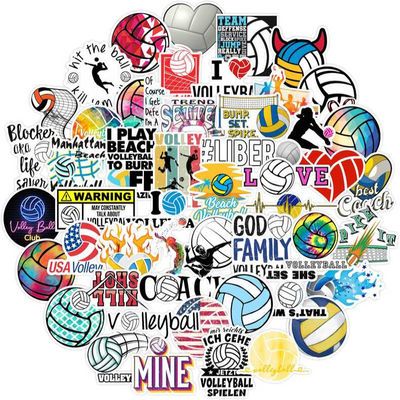 50张Volleyball排球运动员队徽收纳盒贴纸行李箱手机冰箱水杯贴纸