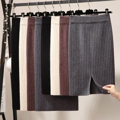 103396/加厚开叉针织半身裙包臀一步裙女中长款2021秋冬新款长裙毛线裙子