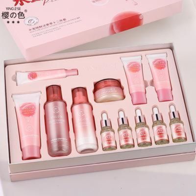 樱色水蜜桃鲜活果萃12件套补水保湿嫩滑面部套盒学生款护肤品套