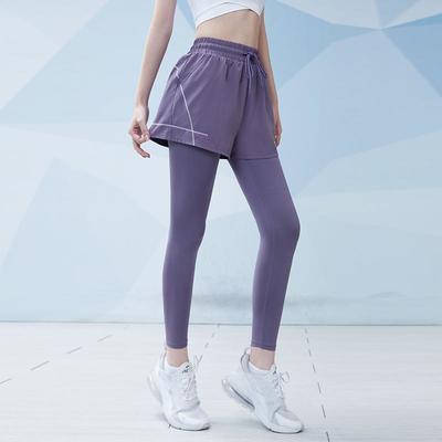 124292/范斯蒂克 瑜伽裤女速干裤跑步运动长裤假两件紧身蜜桃训练健身裤