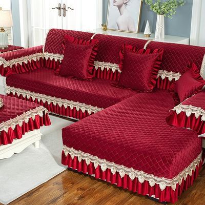 荷兰绒沙发垫婚房布置婚庆大红色防滑沙发坐垫子喜庆沙发套罩结婚