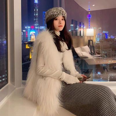 102402/新款秋冬仿貉子毛皮草马甲女中长款洋气毛毛背心女外穿年轻款外套