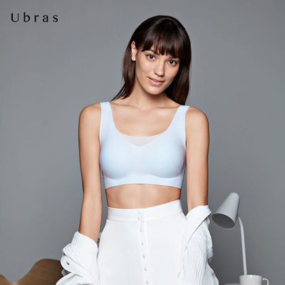 106090/Ubras网纱拼接背心文胸后背V领内衣女无钢圈薄款透气速干胸罩
