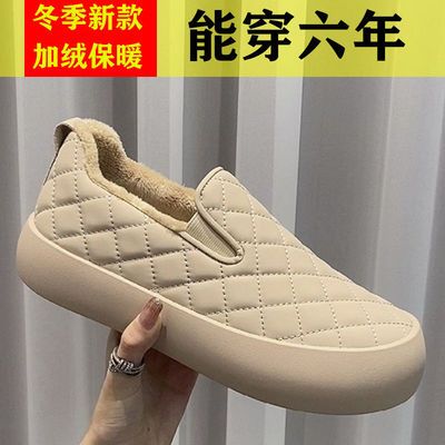 加绒保暖网红懒人一脚蹬毛毛鞋2021秋冬新款休闲厚底面包棉鞋女潮