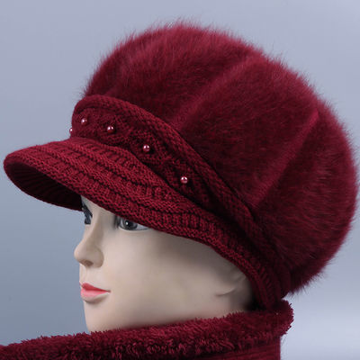 119774/冬季妈妈帽子女老人奶奶加绒兔毛线帽中老年人保暖帽加厚针织棉帽