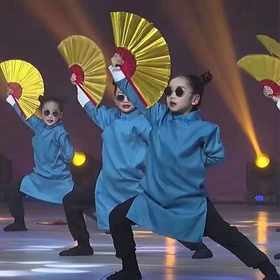 儿童相声大褂演出服说书人同款国民大褂扇子舞服男女童幼儿表演服优惠商品图片
