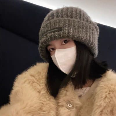 121513/帽子女2021秋冬新款贴布大头围毛线帽百搭显脸小保暖针织帽冷帽