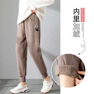 127545/【拉夏贝尔】品质女裤爆款加绒加厚宽松冬季运动裤休闲羊羔绒裤子