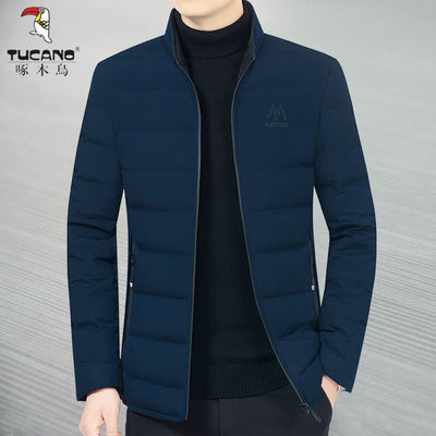 105669/啄木鸟新款羽绒服中年男士短款立领冬季保暖上衣白鸭绒休闲外套