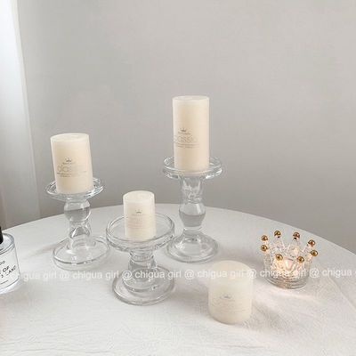 ins法式简约罗马柱玻璃烛台创意家居装饰桌面摆件香薰蜡烛咖啡馆