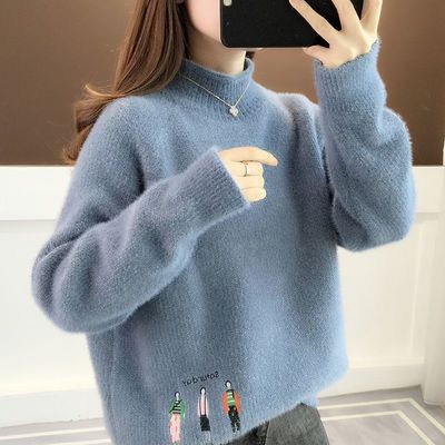 106495/仿水貂绒毛衣女2021秋装新款宽松版加厚半高领洋气百搭秋冬打底衫